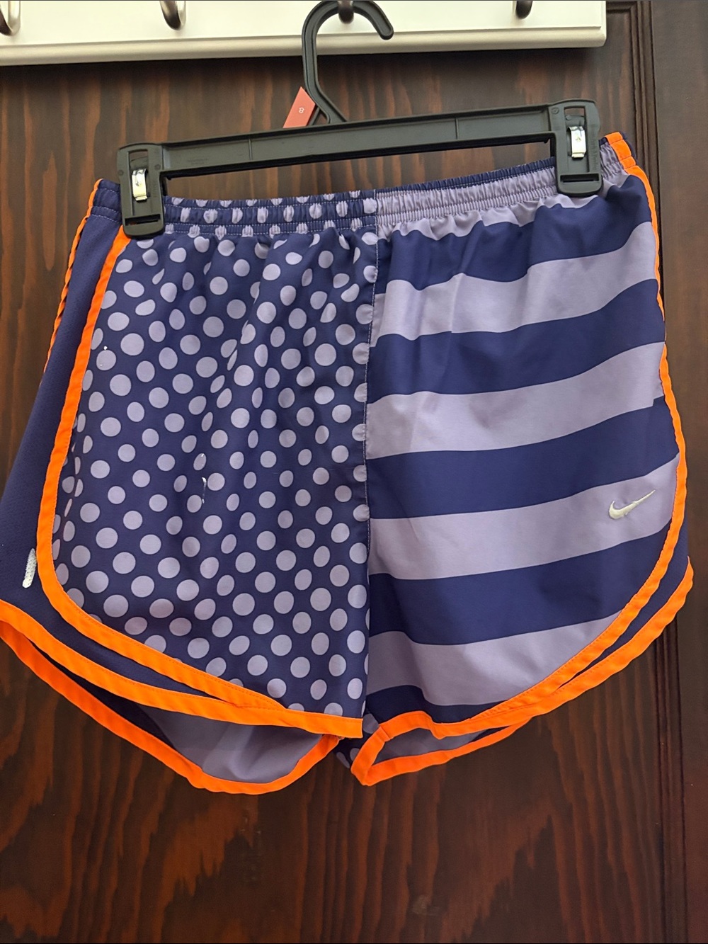 Nike Women’s Purple Striped & Polka Dot Running Shorts with Orange Trim